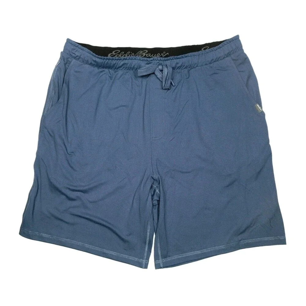 Eddie Bauer Men's XL Knit Lounge Shorts 2-pack Zip Secured Pocket B15 Black Blue - Picture 9 of 12